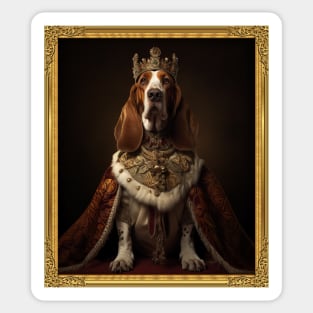 Noble Mahogany & White Basset Hound - Medieval King (Framed) Sticker